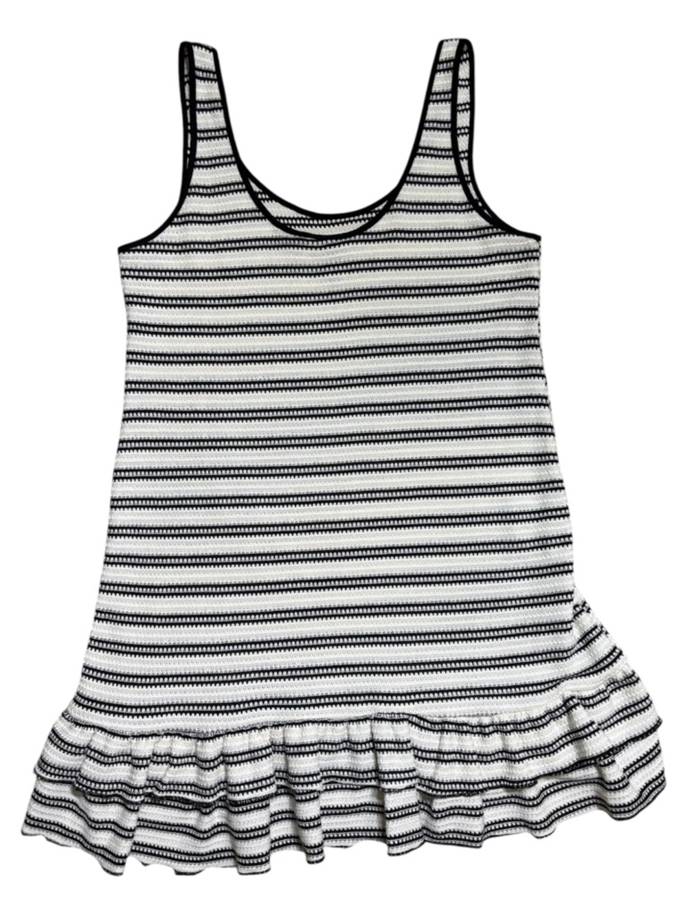 H & M Flounce-Trimmed Knit Mini Dress / Tunic Top In Black & White Stripe Sz L